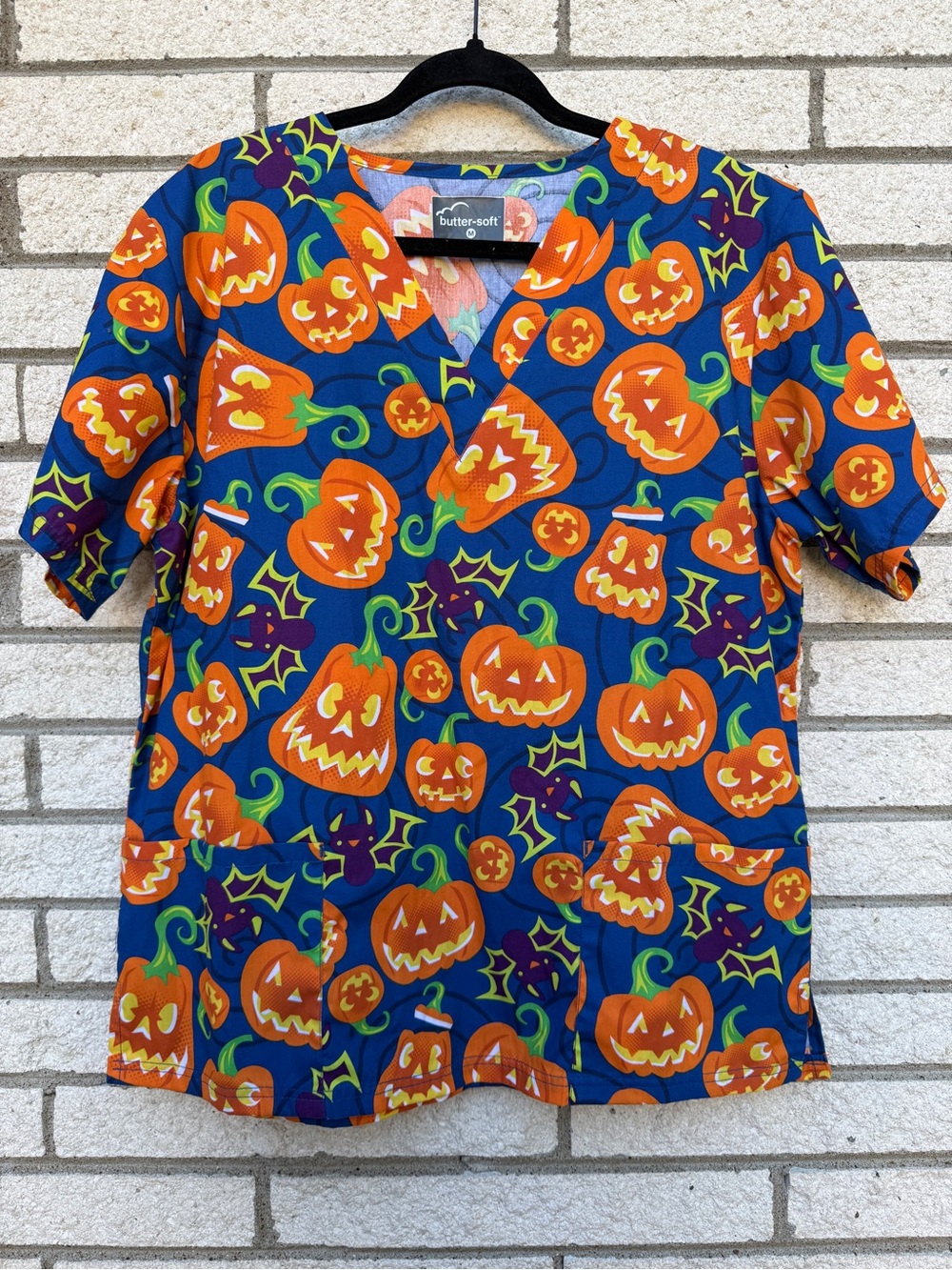 Butter Soft  Halloween Pumpkin Print Top with Bright Orange Pumpkins